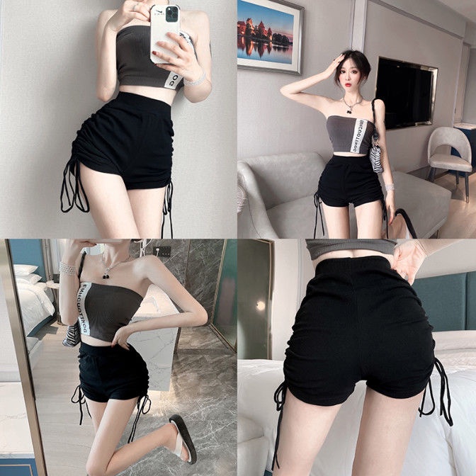 Quần Short Thể Thao Lưng Cao Màu Đen Cột Dây Phong Cách Thể Thao Thời Trang Cho quần đùi Nữ NZ-DK-06