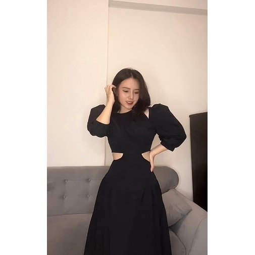Đ42- Đầm dài tay phồng khoét eo