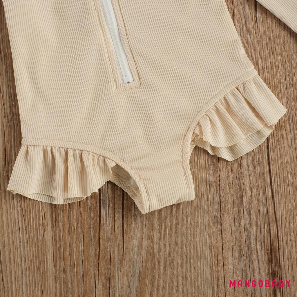 Bộ Đồ Bơi Một Mảnh Tay Dài Màu Trơn Phối Khóa Kéo Xinh Xắn Cho Bé Gái