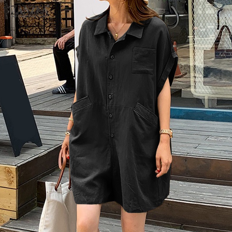 Áo liền quần ZANZEA ngắn tay có túi thời trang phong cách nữ tính