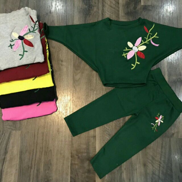 Combo 1ri bộ cotton len thêu bé gái