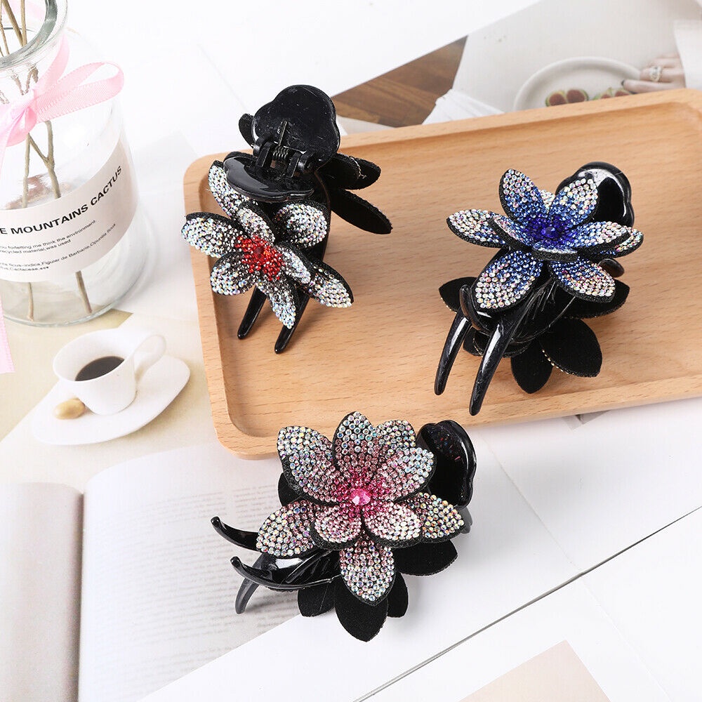 Kẹp tóc hình hoa đính đá phong cách xinh xắn thời trang cho nữ