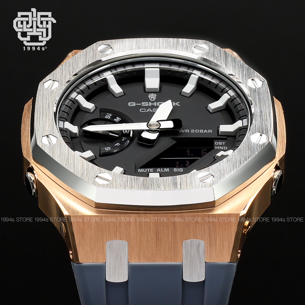 Đồng hồ nam Casio G-Shock GA-2100-1A custom AP Royal Oak, Rose Gold Silver x Gray, hàng chính hãng, bảo hành 05 năm