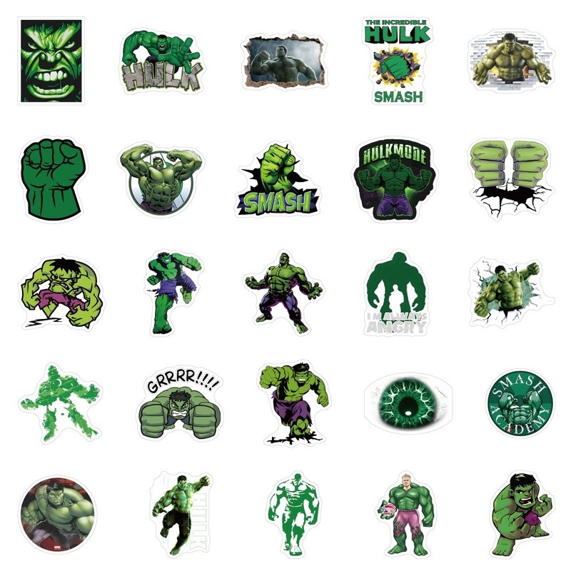 Z & M❀ Hình Dán Hulk ❀ Bộ 50 Miếng Dán Chống Thấm Nước Hình Siêu Anh Hùng