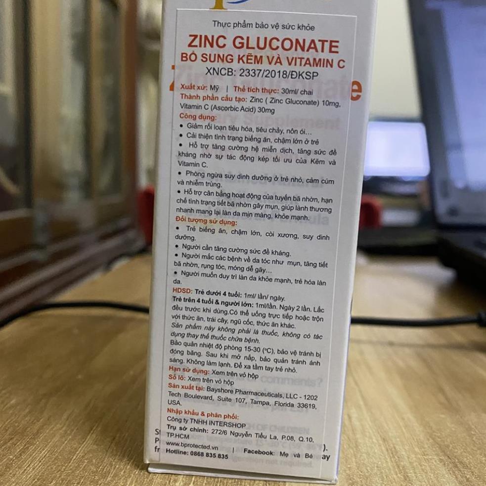 [GIÁ GỐC]  ZinC Gluconate bổ sung Kẽm, vitamin C cải thiện tình trạng biếng ăn của trẻ - Lọ 30ml