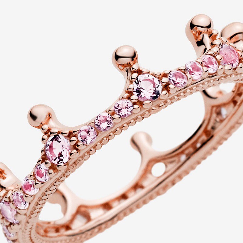 Nhẫn Pandora Mạ Bạc 925 Hình Vương Miện Lấp Lánh Phong Cách Cổ Điển