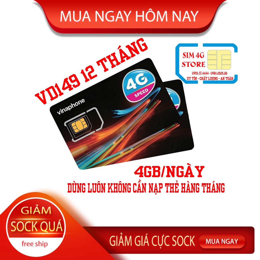 [THÁNH SIM] Sim 4G Vinaphone VD149 Ngày 4GB Gọi Thả Ga Cả Năm Không Cần Nạp Thẻ