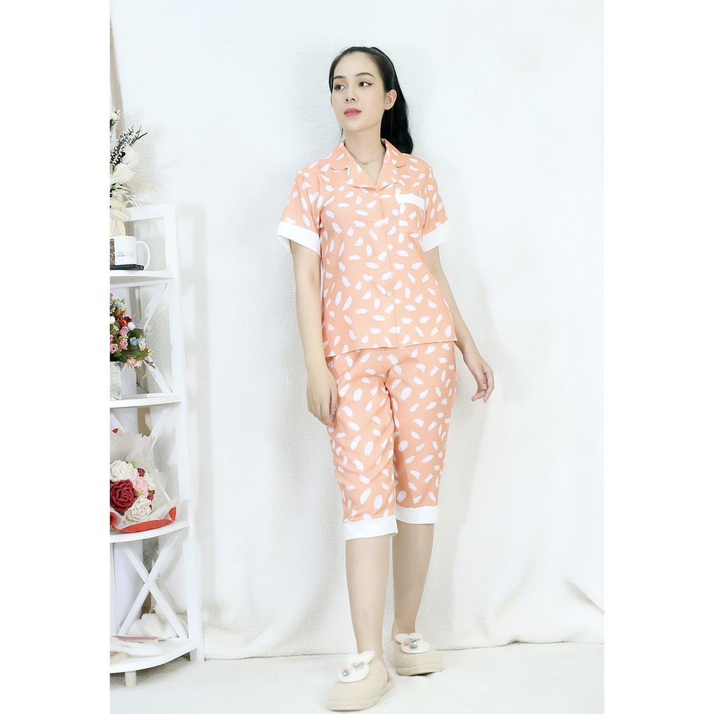 [HÌNH THẬT 100%] Bộ đồ Pijama nữ lửng họa tiết  MÀU HỒNG XINH XẮN - vải siêu lụa cao cấp - Cực Kì Sang Chảnh