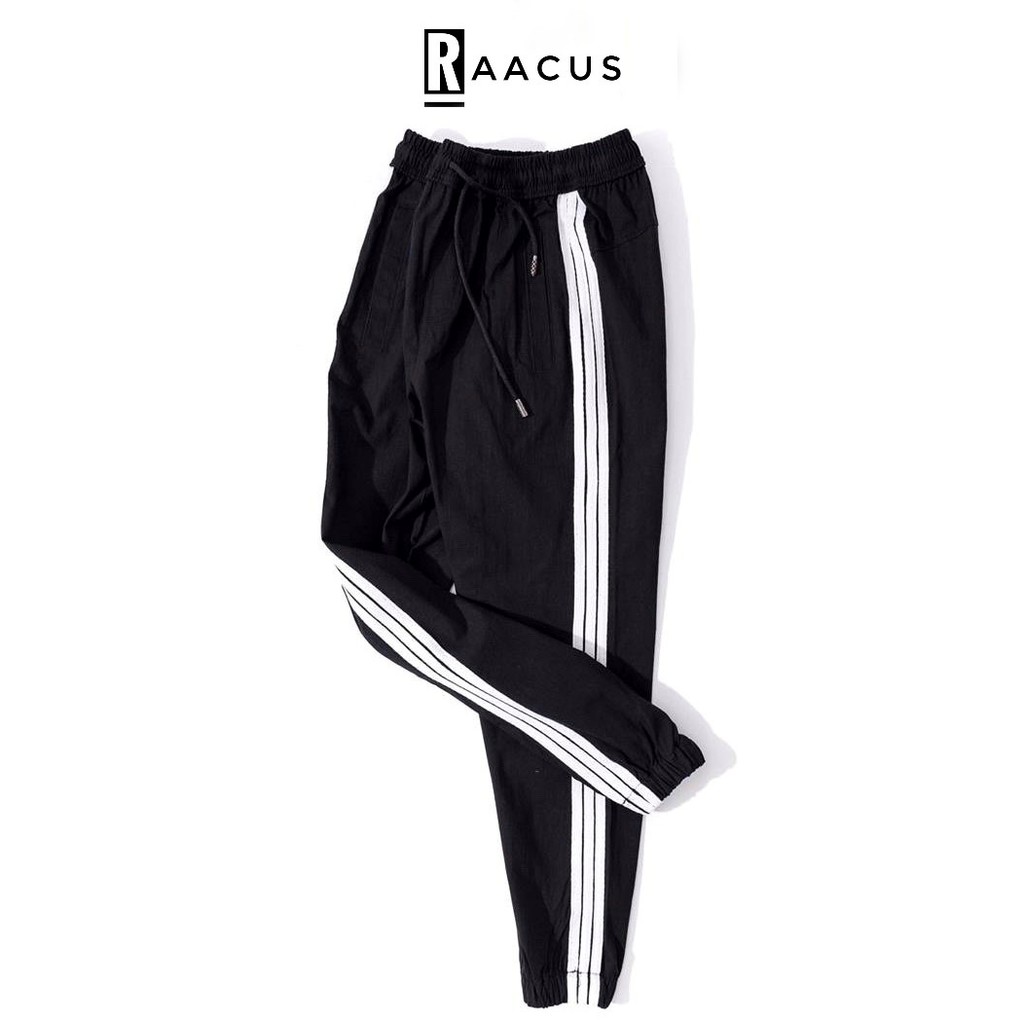 Quần jogger nam thể thao dáng dài suông chất đũi RAACUSSTORE, quần nam thể thao unisex 3 sọc cao cấp  – Q093