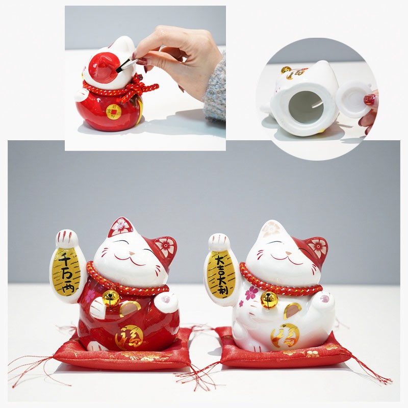 Tượng sứ cao cấp Mèo may mắn Mèo thần tài Nhật Bản Maneki-Neko