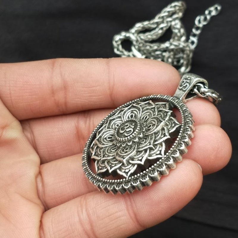Ấn Độ Mandala Hoa mặt dây chuyền Vòng cổ Viking Mặt dây chuyền Mandala Trang sức