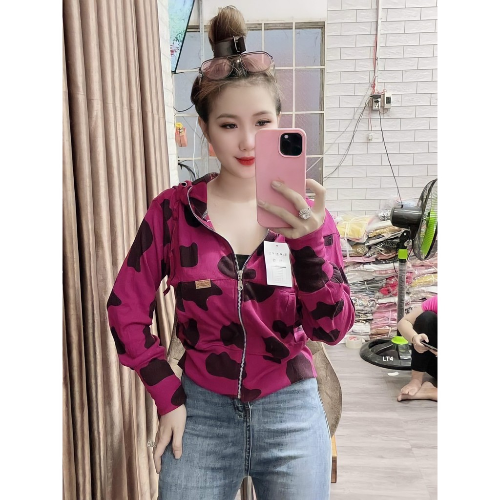 Áo chống nắng croptop, áo khoác chống nắng nam nữ phối hình bò sữa chất vải umi co giãn thoải mái shopanamy