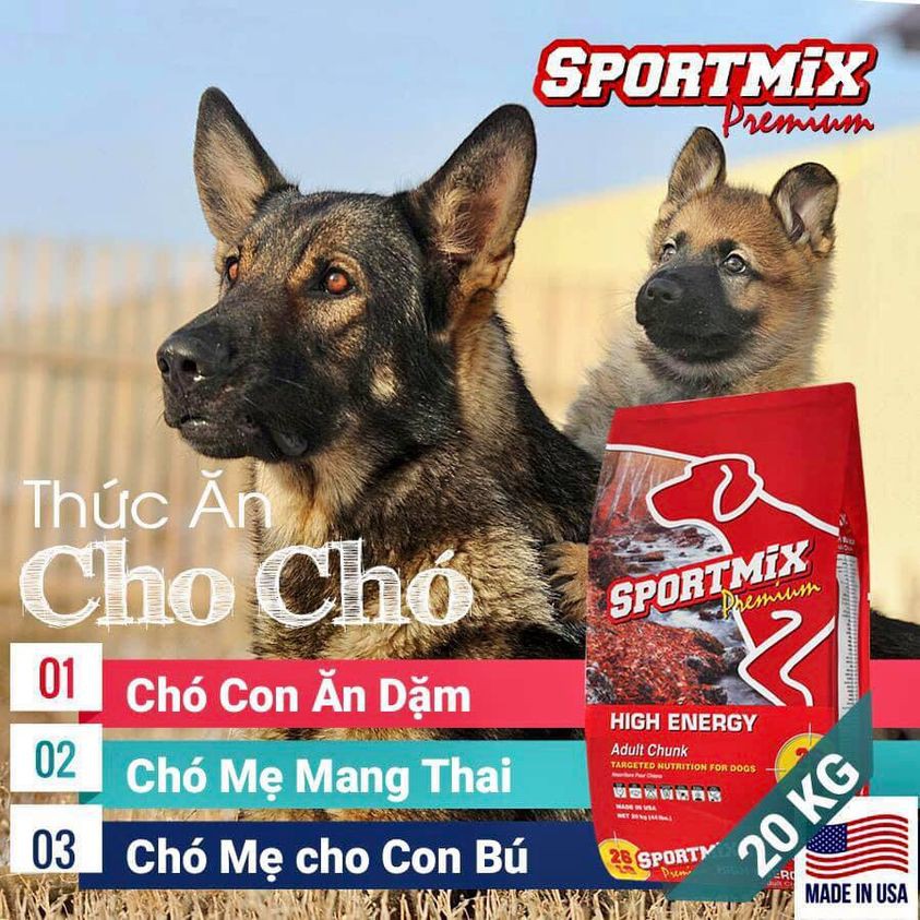 [DINH DƯỠNG CAO] Thức ăn hạt 20KG CHO TẤT CẢ GIỐNG CHÓ SPORTMIX HIGH ENERGY vị Thịt Gà và Ngũ Cốc