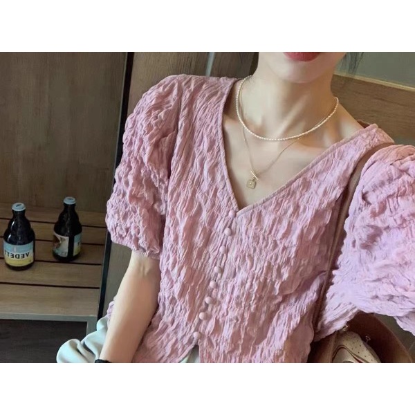Áo Kiểu Tay Phồng Xếp Ly Phối Nút Thời Trang Hàn Quốc 2022 Cho Nữ