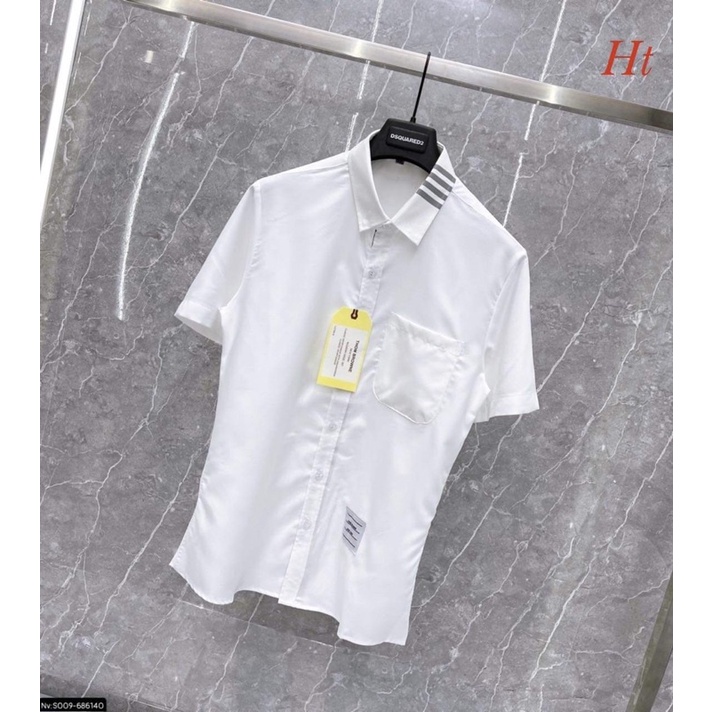 Áo sơ mi sọc cổ mác cộc tay H2A976