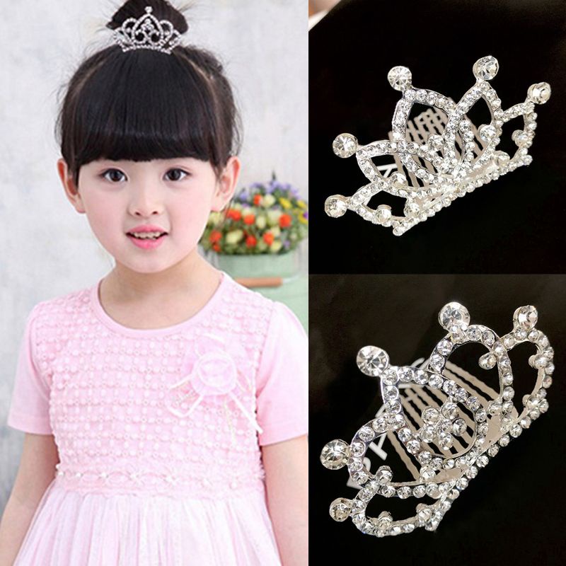 Kẹp tóc hình vương miện mini đính đá lấp lánh cho bé gái