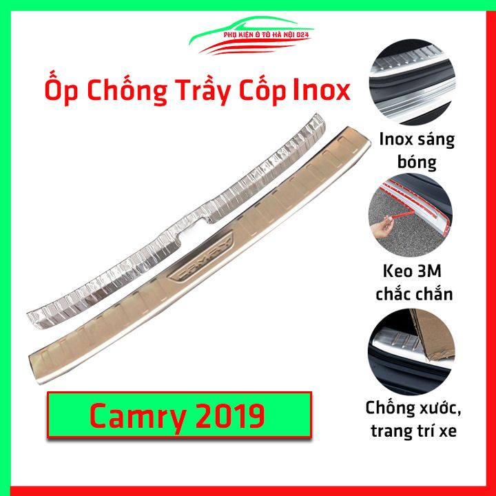 Ốp chống trầy cốp Toyota Camry 2019 inox sáng bóng