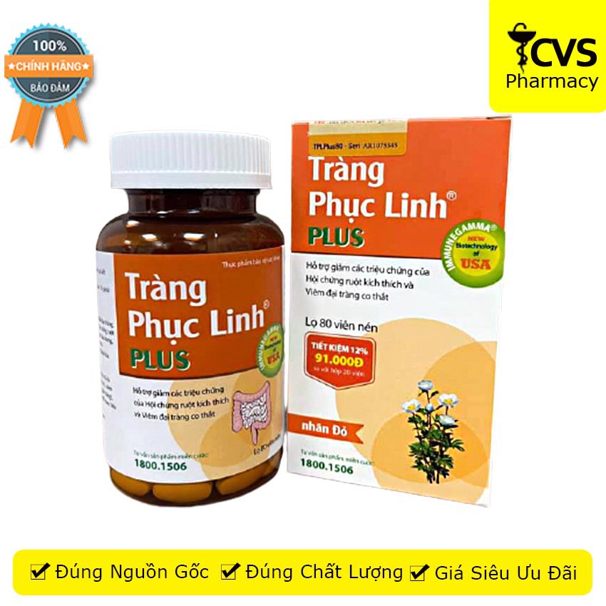 Tràng phục linh plus (Hộp 1 lọ 80 viên) - Giải pháp hỗ trợ cho đại tràng co thắt và kích thích ruột - cvspharmacy