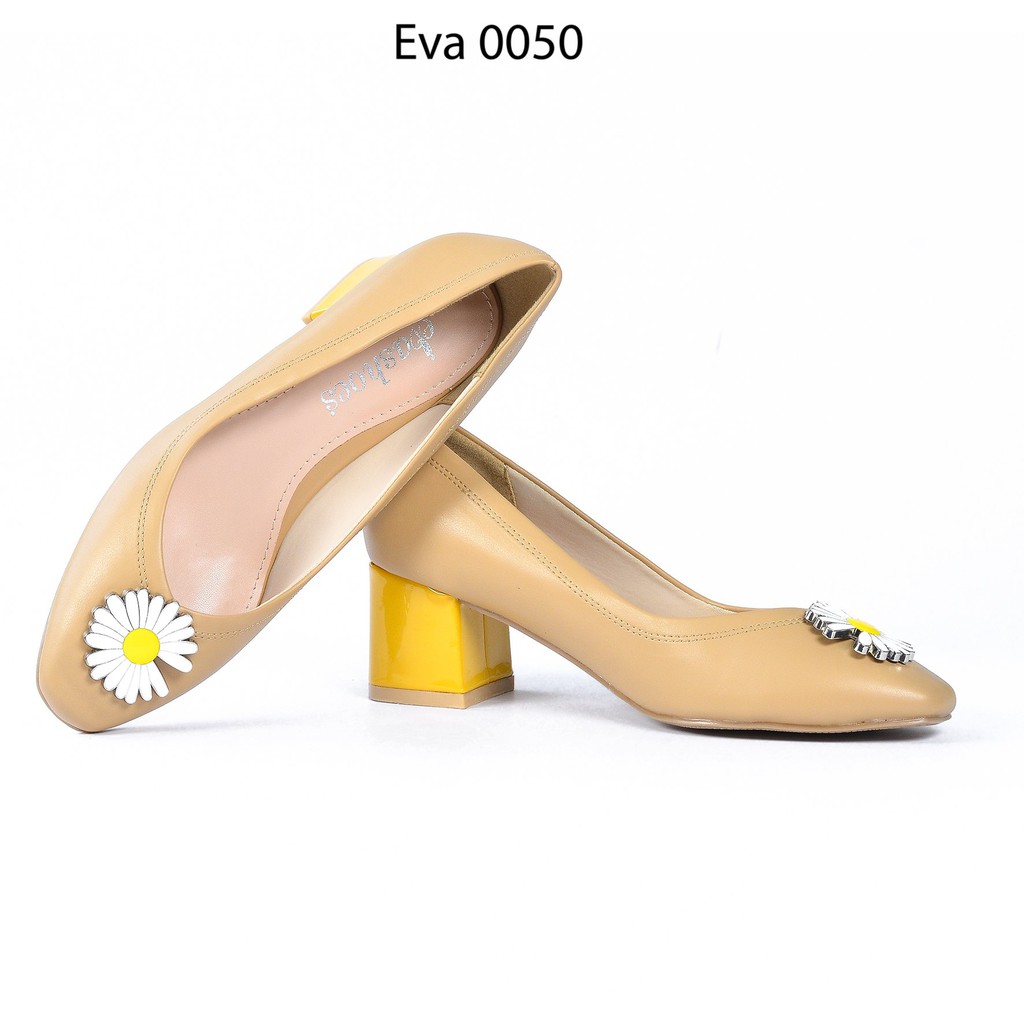 Giày Cao Gót Nữ Nơ Hoa Cúc Da Pu Đế Vuông 5Cm Evashoes - EVA0050 VIP