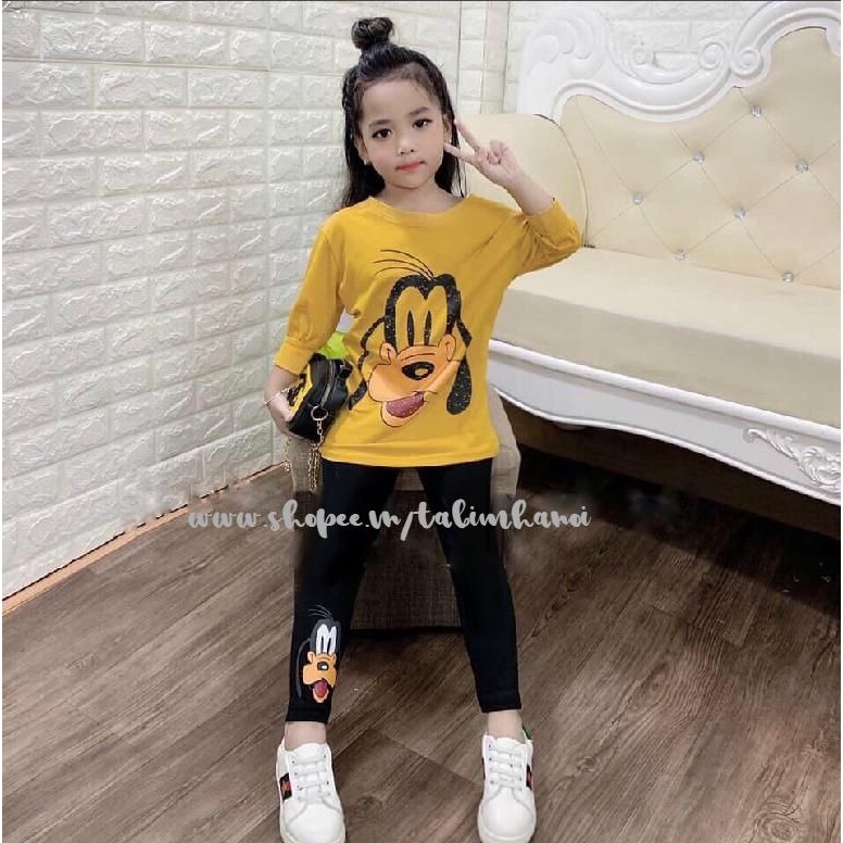 Bộ quần áo dài tay goofy QATE364 sành điệu cho bé gái