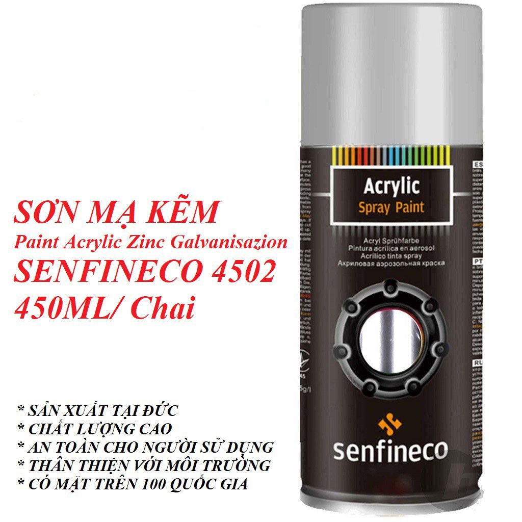 Sơn mạ kẽm chống rỉ chịu nhiệt Senfineco Acrylic Spray Paint 4502 - 450ml