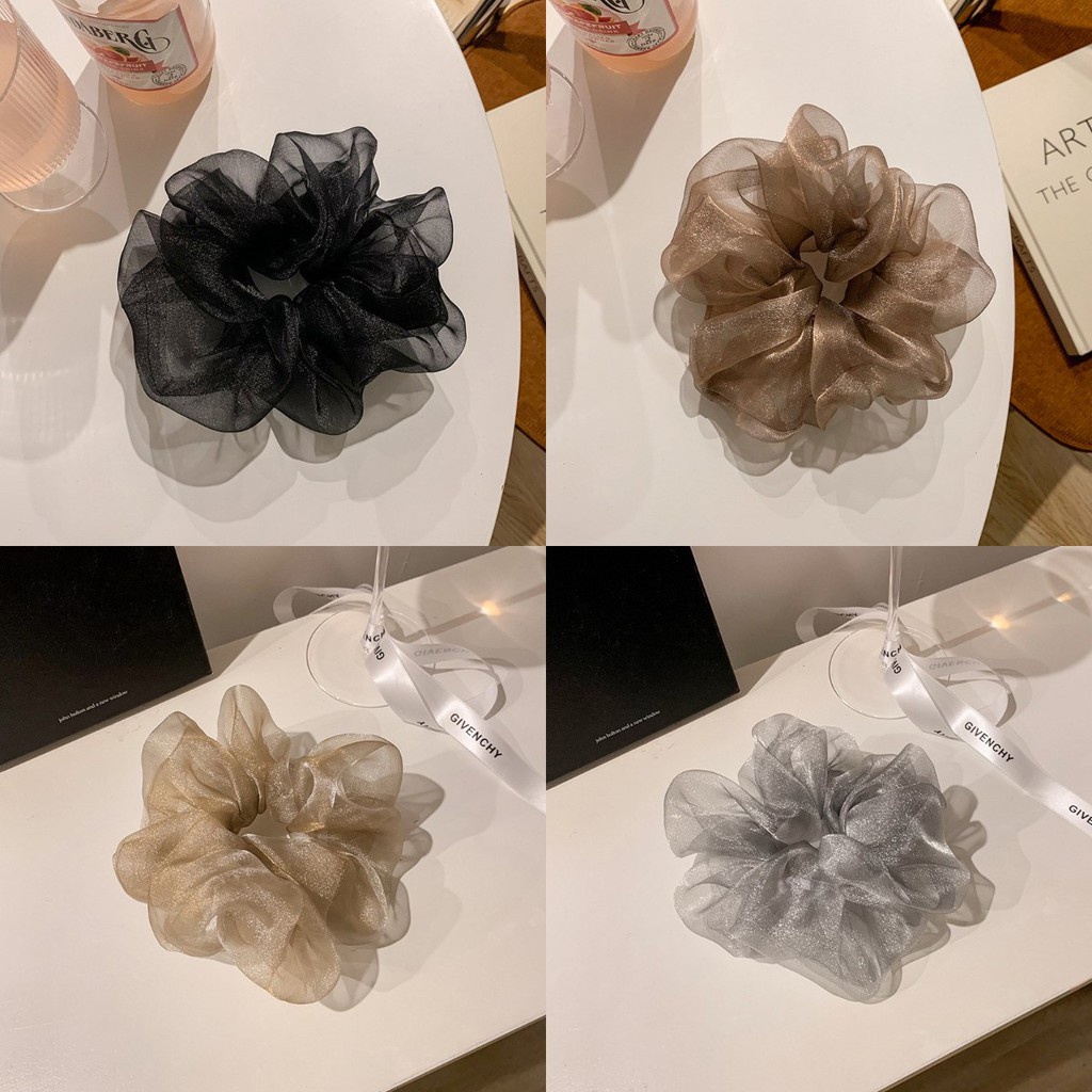 Dây Buộc Tóc Vải Lưới Scrunchies, Dây Cột Tóc Vải Lưới Trơn Phong Cách Hàn Quốc