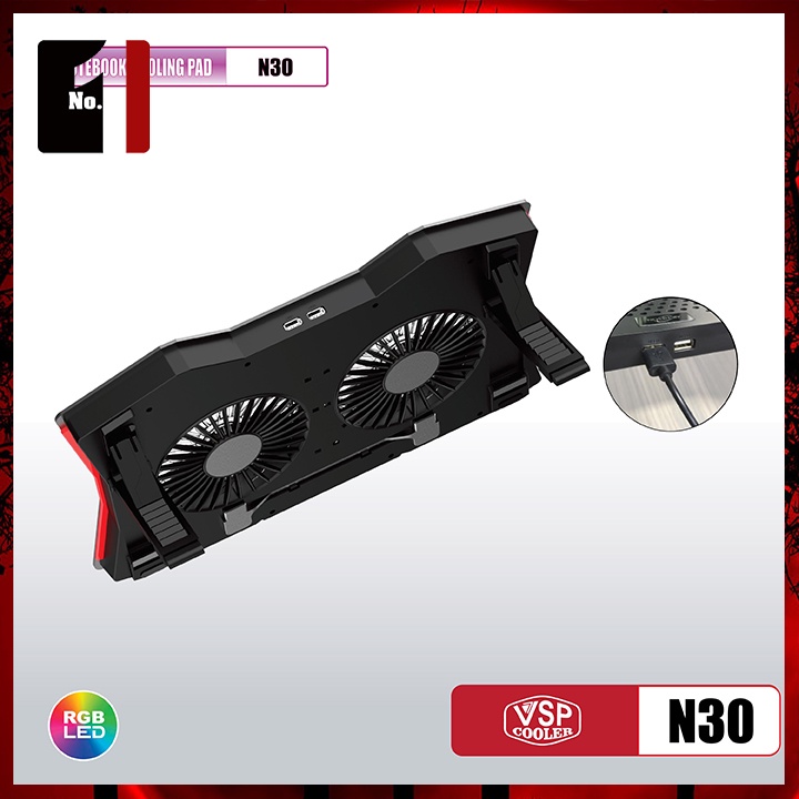 Đế Quạt Tản Nhiệt Gaming Đèn Led VSP Cooler N30 Cho Laptop Quạt Làm Mát Laptop