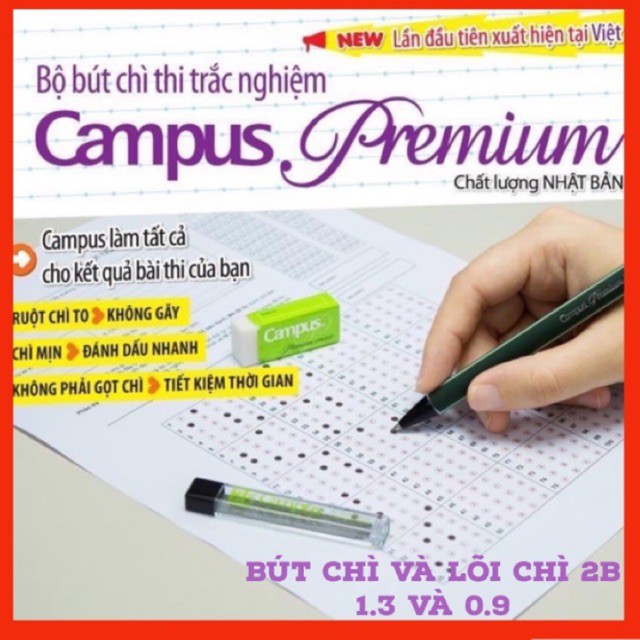 Bộ bút chì tô trắc nghiệm 2B 1.3 và 0.9 Campus Kokuyo Nhật Bản ( bút chì và lõi thay 2 kích thước)