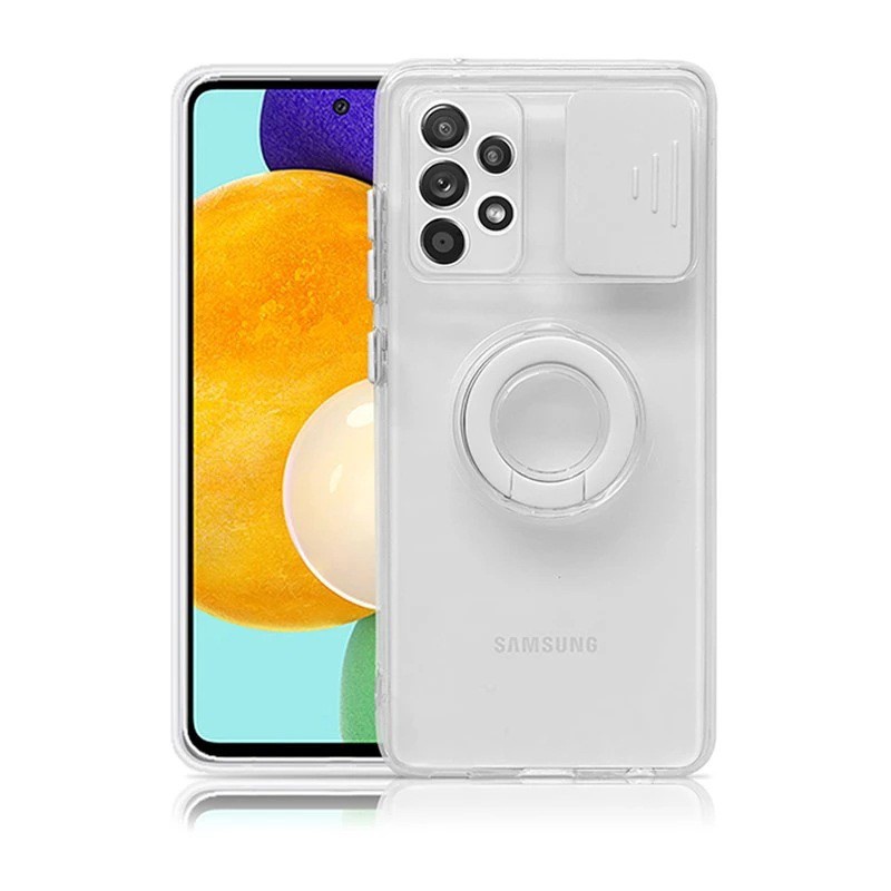 Ốp Điện Thoại Trong Suốt Màu Kẹo Có Thanh Trượt Bảo Vệ Camera Cho Samsung S21 Plus Ultra Galaxy A52 A72 A02S A12 A32 Đứng