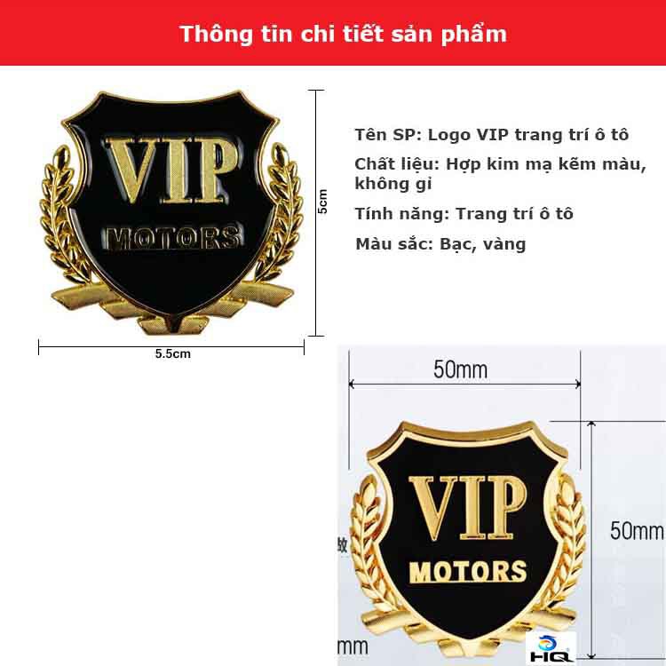 Bộ 2 Logo VIP Motors Kim Loại Dán Ô Tô - Có Keo Dán 3M Đi Kèm