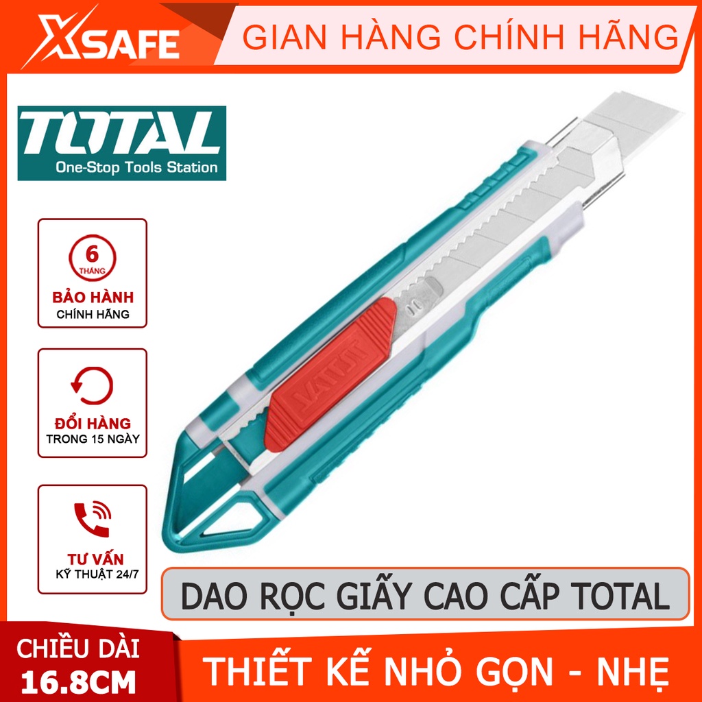 Dao rọc giấy TOTAL THT511836 Dao cắt giấy chiều dài 169mm, kích thước lưỡi 18mmx100mm, kèm 3 lưỡi SK5, nút nhấn phẳng