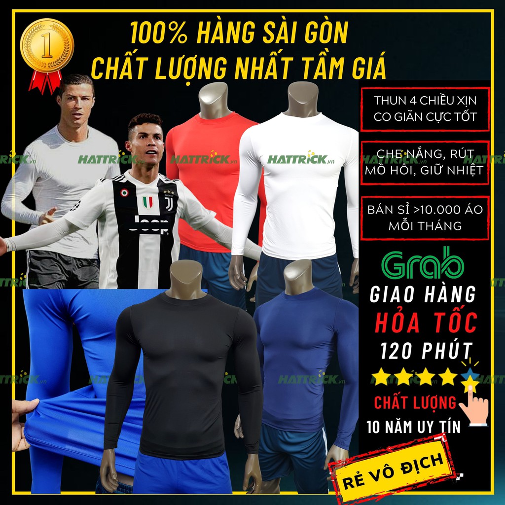 Áo giữ nhiệt nam thể thao đá bóng loại tốt, 100% hàng Sài Gòn, thun lạnh 4 chiều co giãn mạnh, rút mồ hôi, che nắng