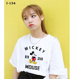 I-134 áo thun tay lỡ form rộng màu trắng mickey 19 28 mouse