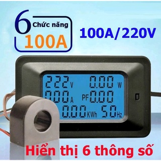 Công tơ, Đồng hồ điện tử 1 pha đo 6 thông số 100A -220VAC có đèn nền và reset - đồng hồ đo điện cảnh báo công suất