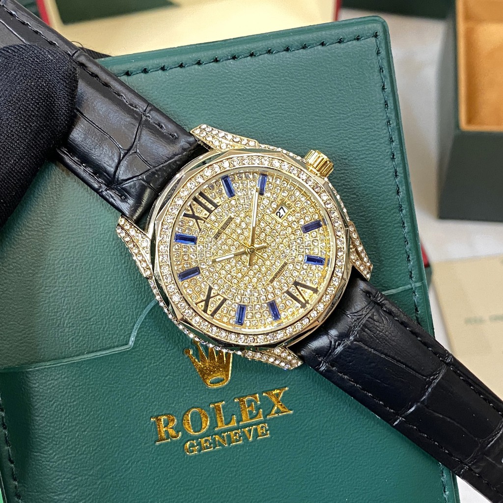 [Fullboxx 1:1] Đồng hồ nam Rolex đính đá full box dây da - bảo hành 12 tháng