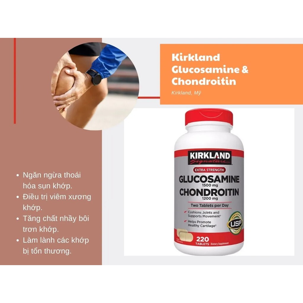 Viên uống giảm đau nhức xương khớp kirkland glucosamine 1500mg chondroitin 1200mg 220 viên Healthy care quatangme