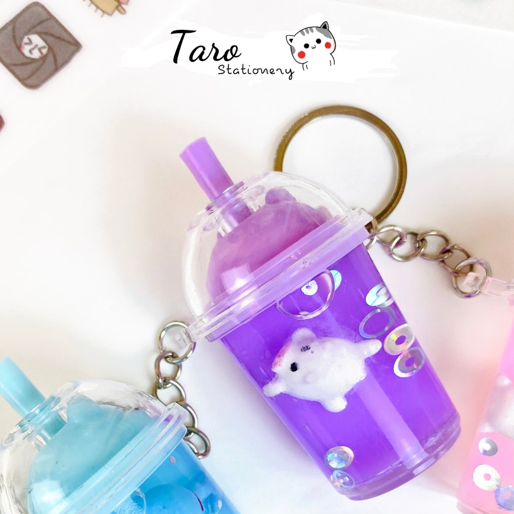 Móc khoá nước hình ly trà sữa tạo hình dễ thương Taro Stationery