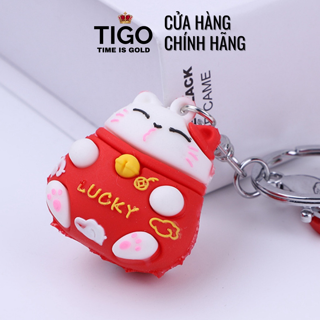 Móc khoá mèo thần tài ú nu may mắn cười híp mắt màu đỏ dễ thương siêu cute chất liệu cao su quà tặng kèm khi mua đồng hồ