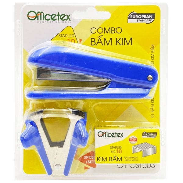 Bộ Bấm Kim OT-CST003 (1 Bấm Kim,1 Gỡ Kim, 1 Hộp Kim Bấm) - Màu Xanh Dương