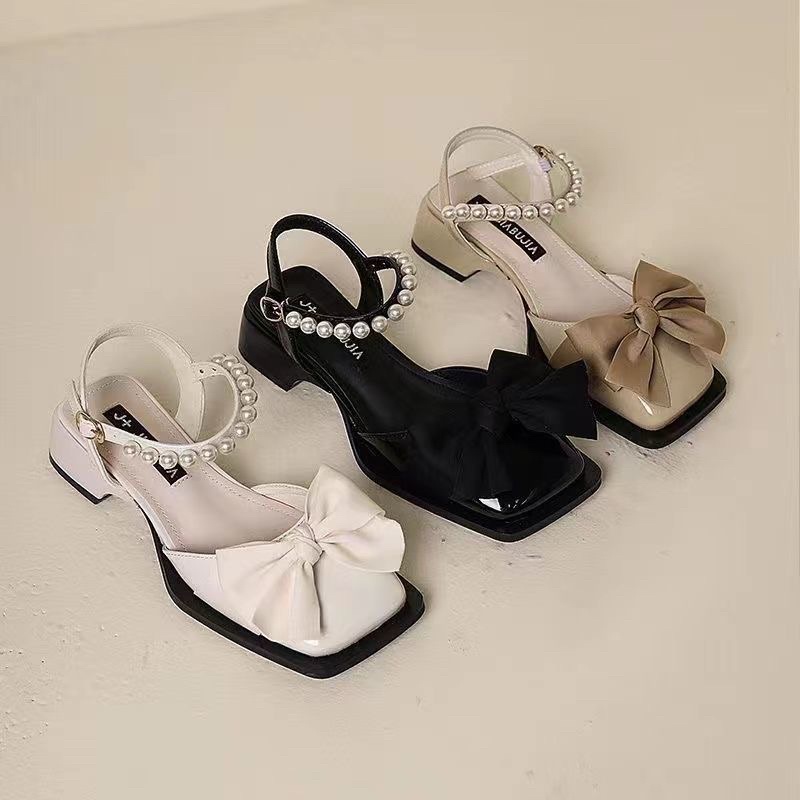 Giày mary jane nơ xinh KERRY mũi vuông cao 3cm quai ngọc phong cách vintage