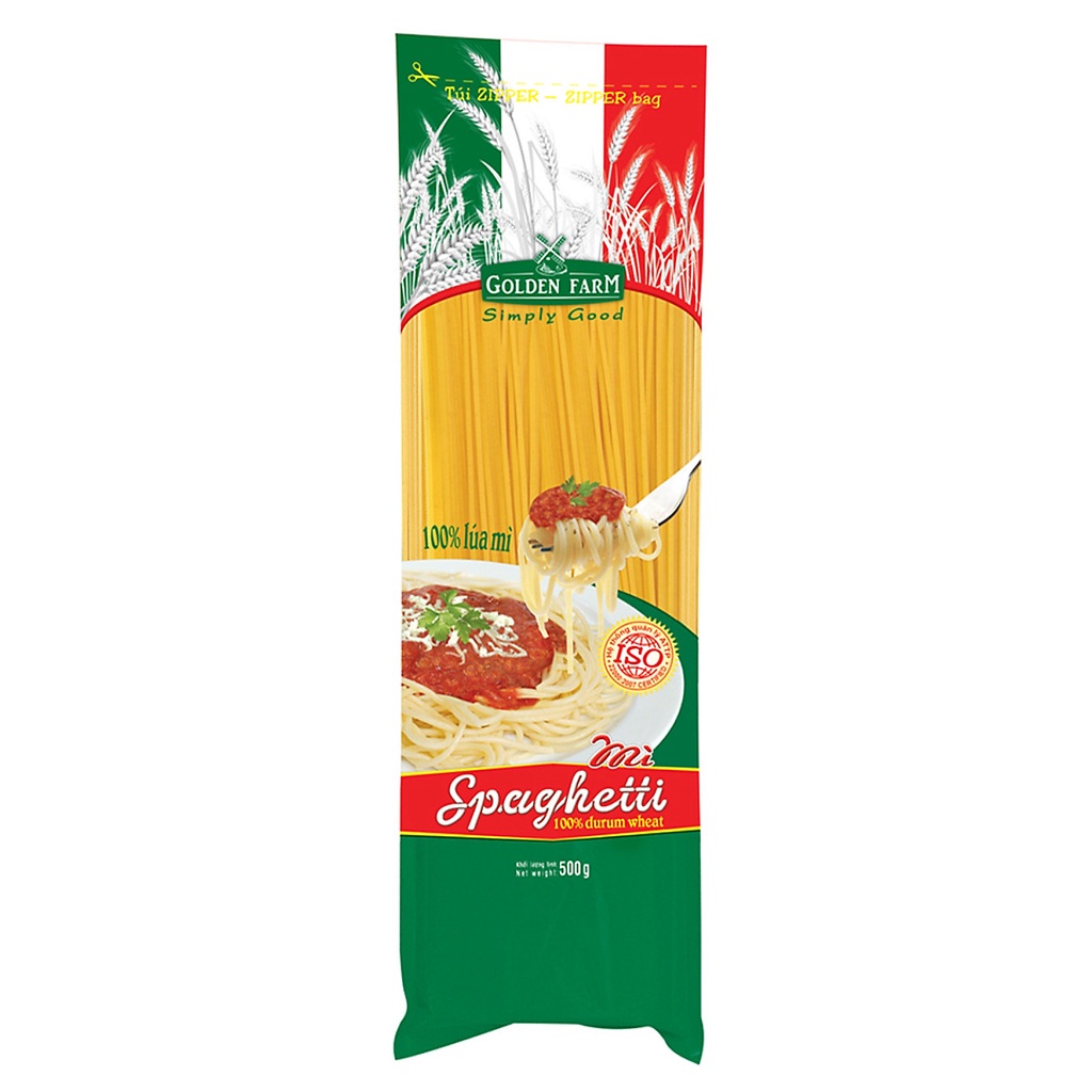 Mì Spaghetti sợi tròn Golden Farm Golden Farm gói 500g