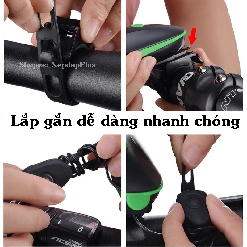 Đèn pin xe đạp thể thao siêu sáng có còi chống nước - Cao cấp, cổng sạc Usb, full hộp đầy đủ