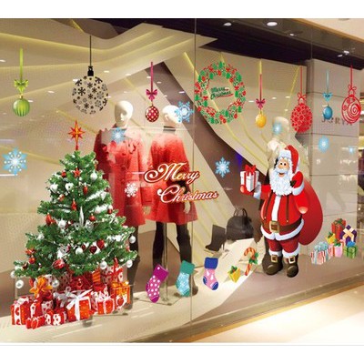 Decal dán tường ông già và cây thông noel cỡ to