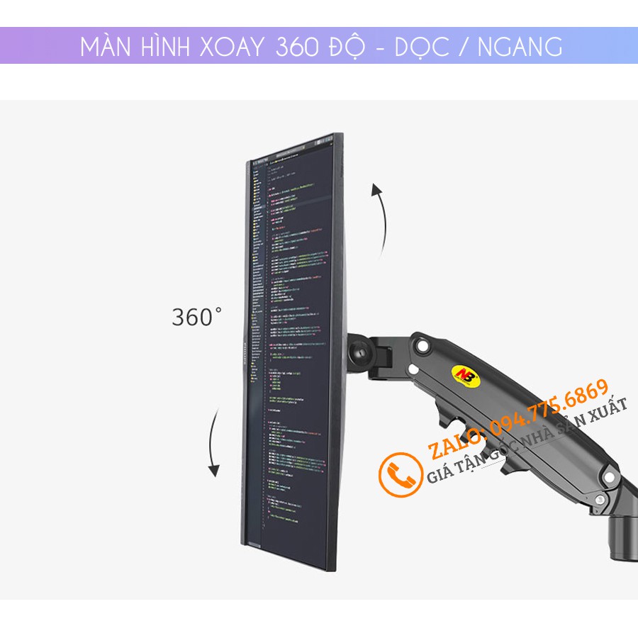 [Xếp Màn Trên Dưới] Giá Treo 2 Màn Hình NB H180 22 - 27 - 32 Inch New 2021 Gắn Bàn Xoay 360 Độ [ Ưu Việt Hơn NB F160 ]