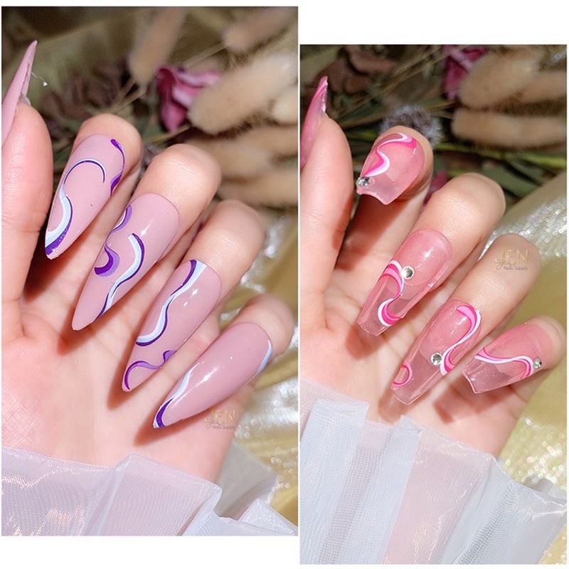 Sticker dán móng đường cong line viền màu-hình dán nail