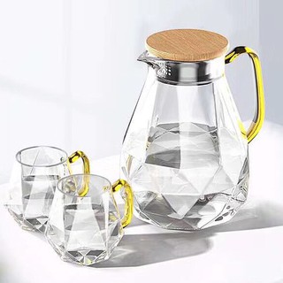 Bộ bình 6 cốc thủy tinh quai vàng cao cấp