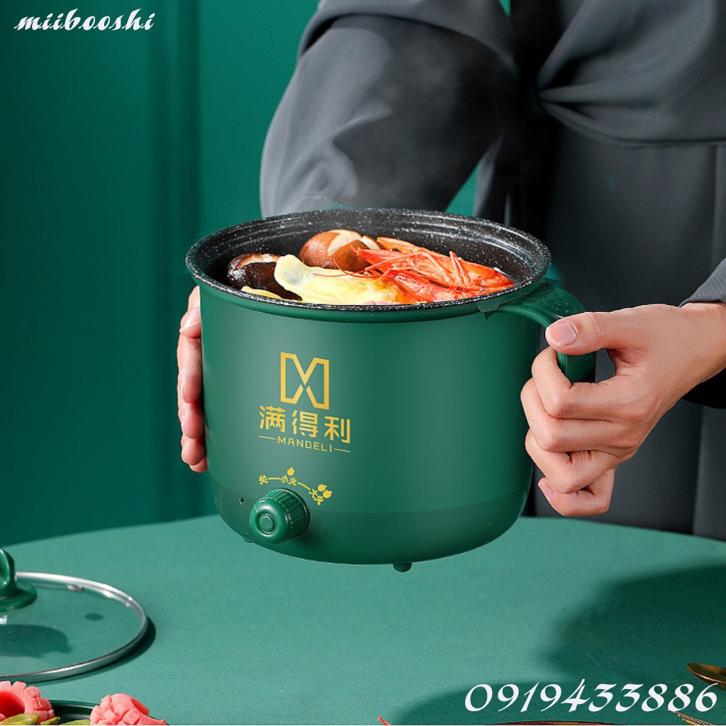 Nồi lẩu mini điện đa năng ca nấu mì 2 nấc nhiệt kèm giá hấp dung tích 1.8l MiibooShi 2706727598