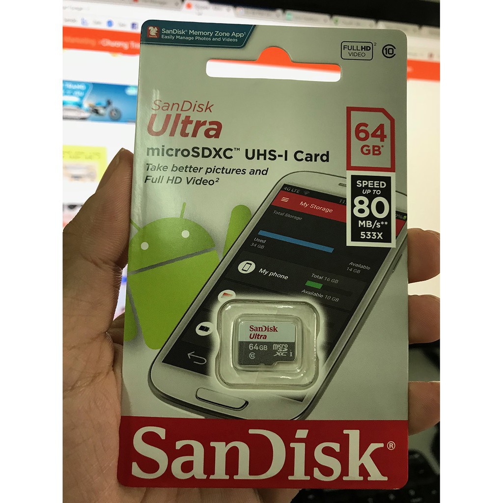 W Thẻ nhớ MicroSDXC 64GB SanDisk Ultra Class 10 533x 80MB/s 4 62