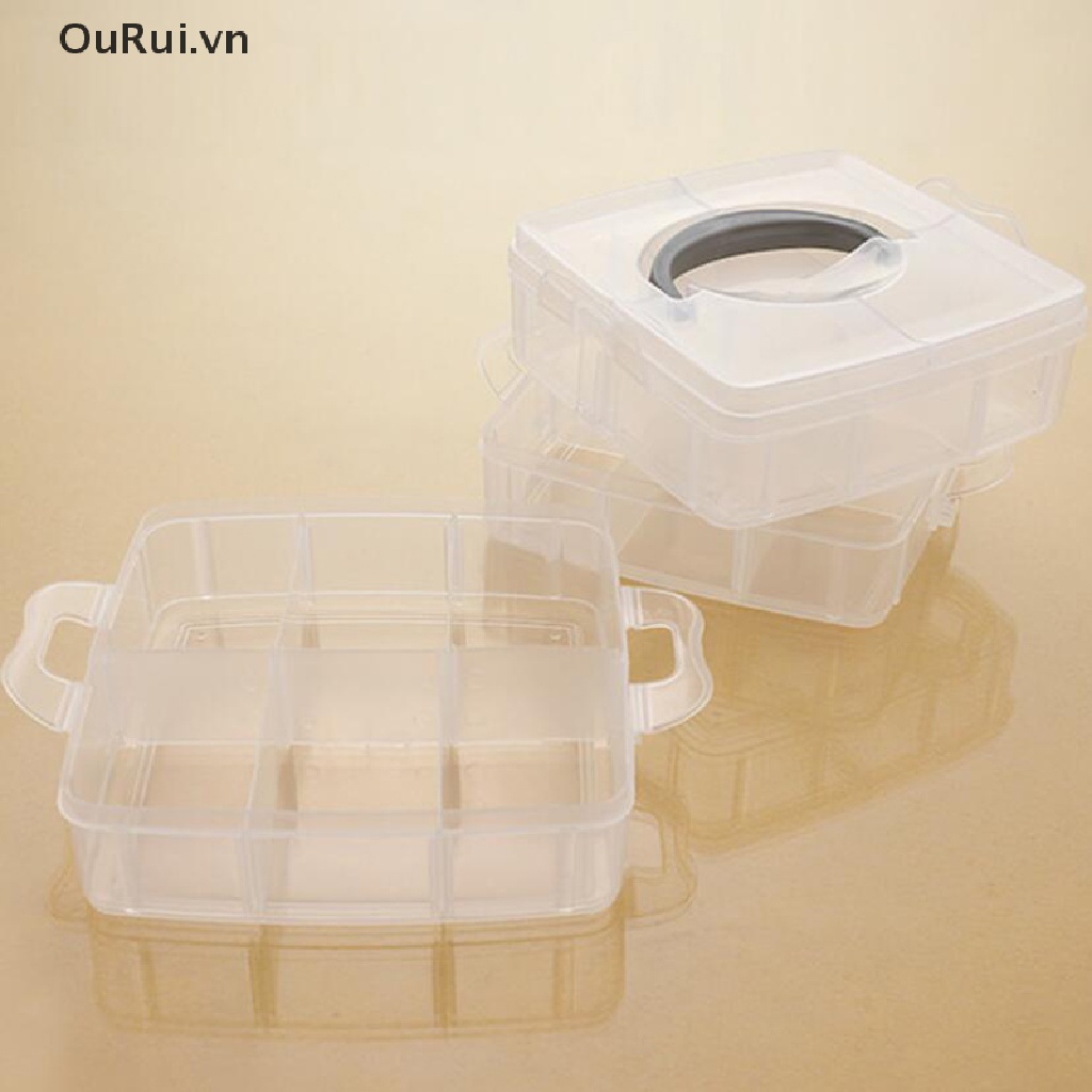 Hộp nhựa 18 ngăn 3 tầng đựng hạt trang sức có thể điều chỉnh