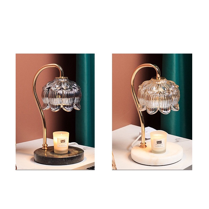 Đèn đốt nến thơm chụp thủy tinh đế đá - Dùng cho nến thơm BBW, Yankee - Chỉnh độ sáng to nhỏ